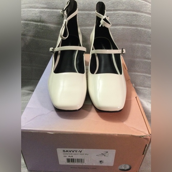 Lisa Vicky Patent Winter White Savvy V Block Heels Size 9M - Picture 3 of 11